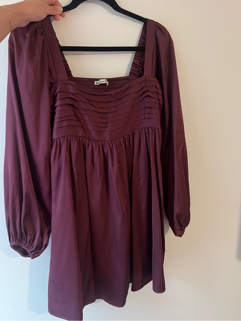 Abercrombie & Fitch Dress | Purple Long Sleeve Pleated Babydoll Dress Satin